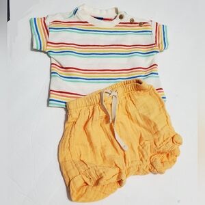 Old Navy Baby Girl's Striped Shirt and Orange Shorts Set Size 0-3Months